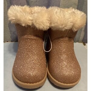 Cat & Jack NWT Oriole Rose Gold Glitter Zip Winter Boots Faux Fur Toddler Girls4